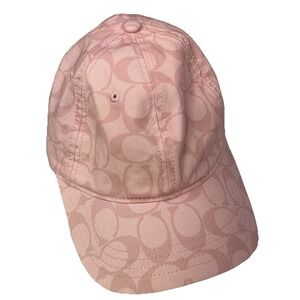 Coach Monogram Women's 100% Cotton Cap Hat Adjustable Leather Strap Pink Logo